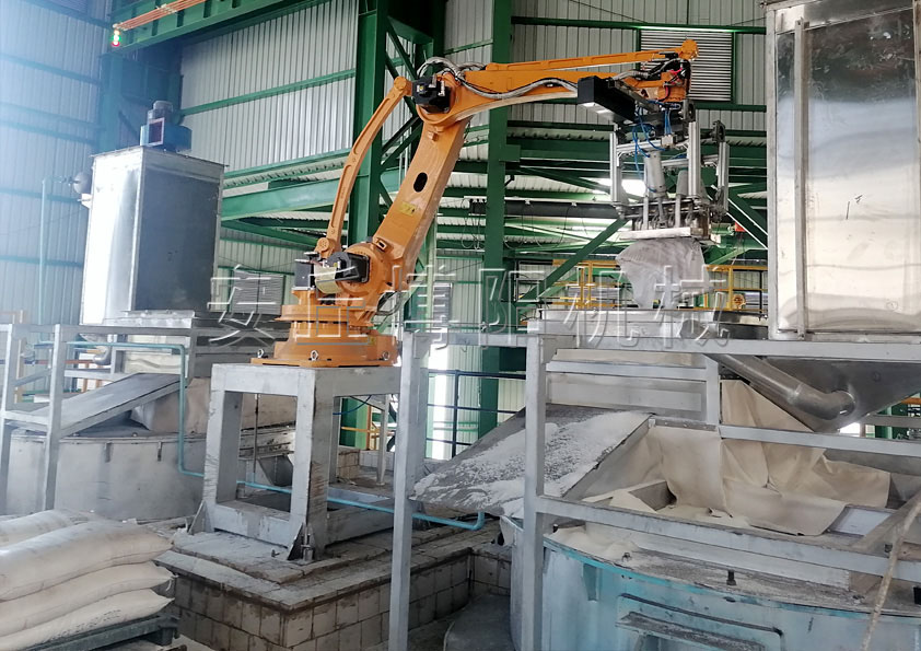 片堿全自動拆包機(jī)械手原理 堿粉全自動拆袋機(jī)器人特點